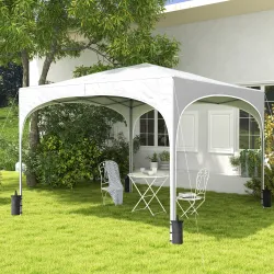 Cenador de Jardín Plegable con Altura Ajustable Bolsa de Transporte Impermeable Anti-UV y Bolsas de Arena Blanco - Ogal.Es