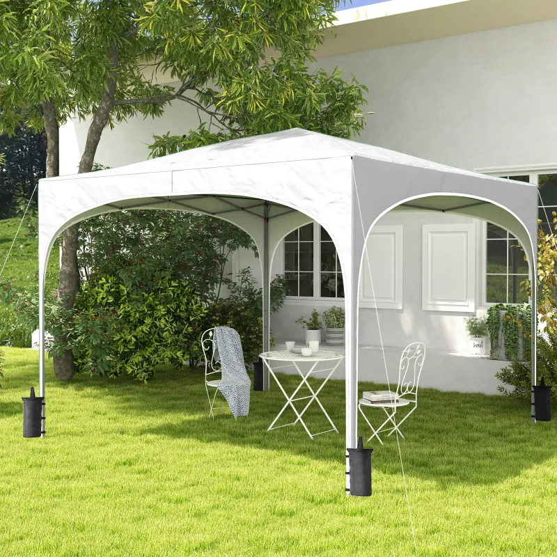 Cenador de Jardín Plegable con Altura Ajustable Bolsa de Transporte Impermeable Anti-UV y Bolsas de Arena Blanco - Ogal.Es