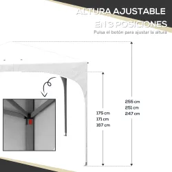Cenador de Jardín Plegable con Altura Ajustable Bolsa de Transporte Impermeable Anti-UV y Bolsas de Arena Blanco - Ogal.Es