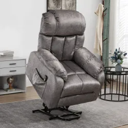 Sillón Levanta Personas Eléctrico con Reclinación hasta 135° Mando a Distancia Reposapiés y 2 Bolsillos Gris - Ogal.Es