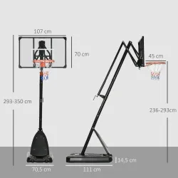 Canasta de Baloncesto Ajustable 236-293 cm con Ruedas Tablero de PC Base Rellenable para Exterior Negro - Ogal.Es