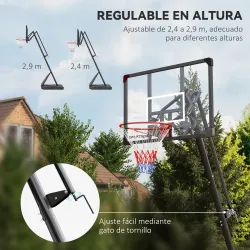 Canasta de Baloncesto Ajustable 236-293 cm con Ruedas Tablero de PC Base Rellenable para Exterior Negro - Ogal.Es