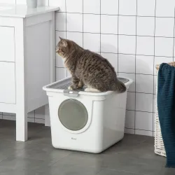 Arenero para Gatos Cubierto con Pala Inodoro para Gatos con 2 Puertas Principal y Superior 44x55x39 cm Blanco y ... - Ogal.Es