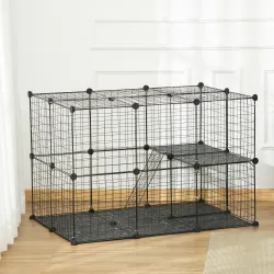 Jaula para Animales Pequeños de 3 Niveles con Rampas y Forma Personalizable para Cobayas Conejos 70x70x105 cm Negro - Ogal.Es