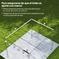 Cubierta para Techo Retráctil de 3,5x2,6 m para Pérgola 4x3 Tela de Repuesto con 10 Orificios de Drenaje Gris Os... - Ogal.Es