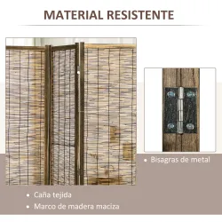 Biombo de 4 Paneles Plegable 160x1,8x170 cm Separador de Ambientes de Madera y Carrizo Natural - Ogal.Es