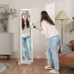 Espejo Joyero Giratorio 360° Organizador de Joyas con Cerradura y Espejo Pequeño Incorporado 38x38x160 cm Blanco... - Ogal.Es