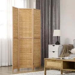 Biombo de 3 Paneles Plegable 120x1,8x170 cm Separador de Ambientes de Bambú Estilo Rústico Natural - Ogal.Es