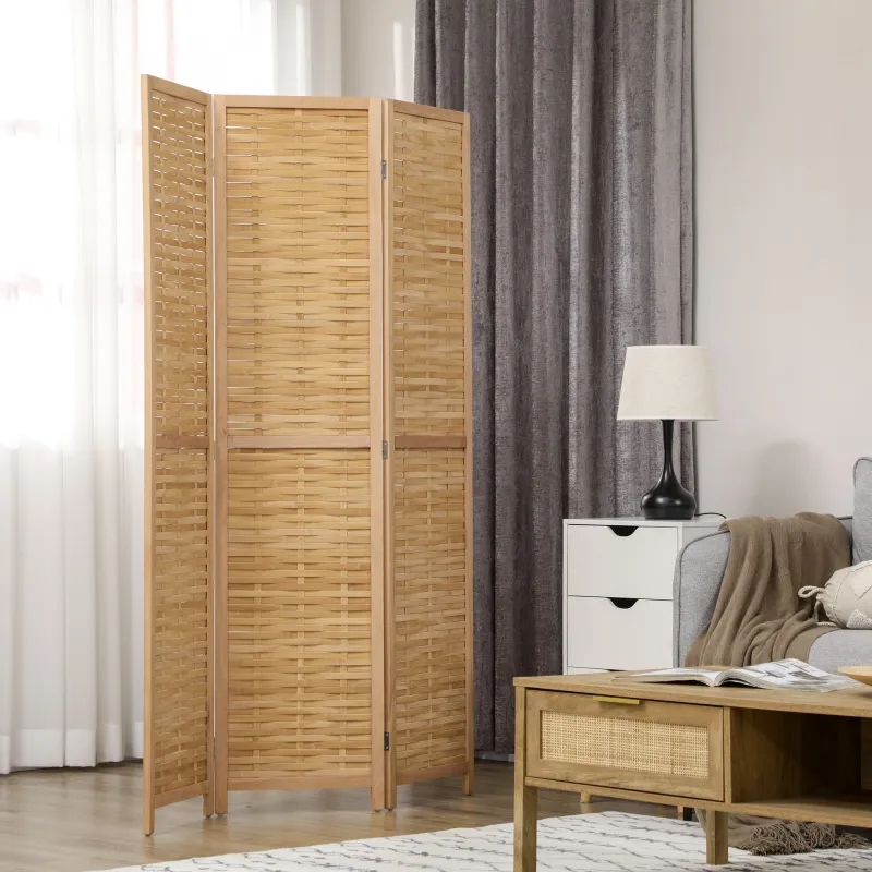 Biombo de 3 Paneles Plegable 120x1,8x170 cm Separador de Ambientes de Bambú Estilo Rústico Natural - Ogal.Es