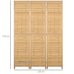 Biombo de 3 Paneles Plegable 120x1,8x170 cm Separador de Ambientes de Bambú Estilo Rústico Natural - Ogal.Es