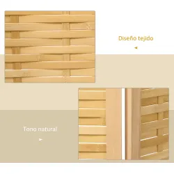 Biombo de 3 Paneles Plegable 120x1,8x170 cm Separador de Ambientes de Bambú Estilo Rústico Natural - Ogal.Es