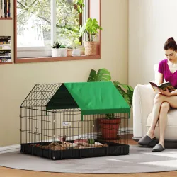 Jaula para Animales Pequeños con 2 Puertas Parque para Mascotas con Toldo y Base con Tela 90x75x75 cm Negro y Verde - Ogal.Es