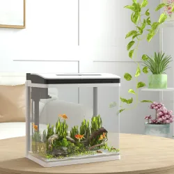 Acuario de Cristal de 13L Pecera Pequeña con Sistema de Filtro Iluminación LED Bomba de Agua 29x20x30,5 cm Blanco - Ogal.Es