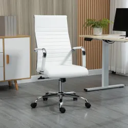 Silla de Despacho Silla Escritorio Giratoria Basculante con Altura Ajustable Reposabrazos 54x62x104-114 cm Blanco - Ogal.Es