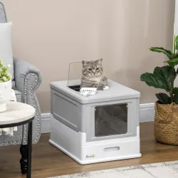 Arenero Cubierto para Gatos Desmontable con Entrada Frontal y Salida Superior con Pala 47,5x35,5x36,7 cm Gris y ... - Ogal.Es