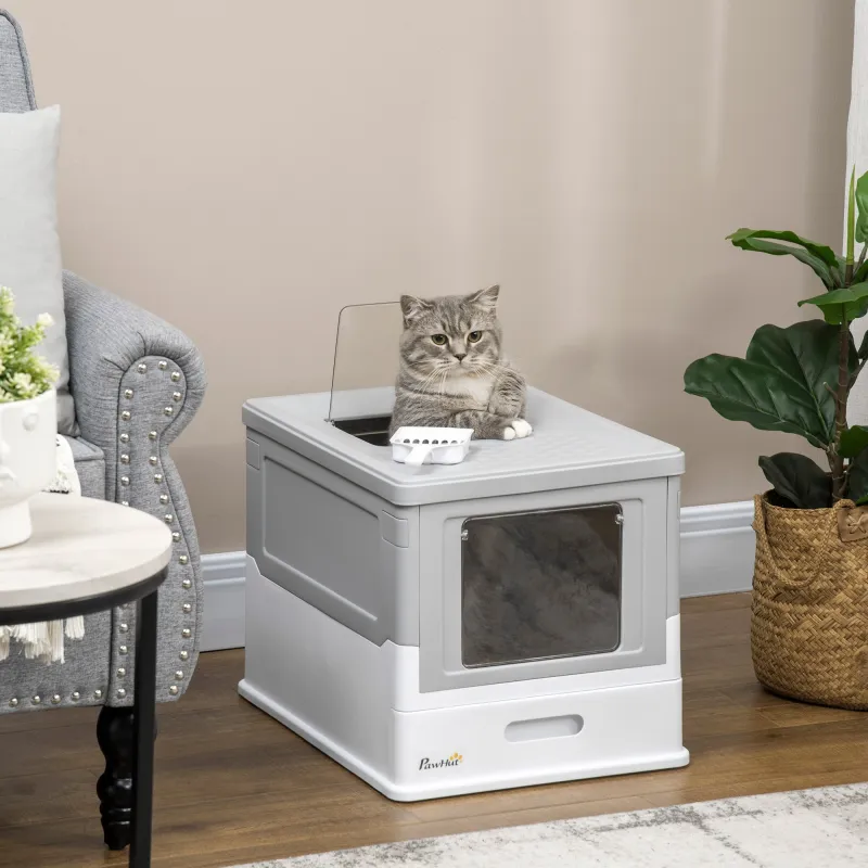 Arenero Cubierto para Gatos Desmontable con Entrada Frontal y Salida Superior con Pala 47,5x35,5x36,7 cm Gris y ... - Ogal.Es