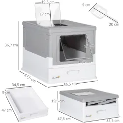 Arenero Cubierto para Gatos Desmontable con Entrada Frontal y Salida Superior con Pala 47,5x35,5x36,7 cm Gris y ... - Ogal.Es