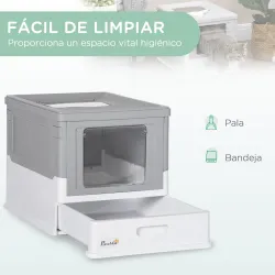 Arenero Cubierto para Gatos Desmontable con Entrada Frontal y Salida Superior con Pala 47,5x35,5x36,7 cm Gris y ... - Ogal.Es
