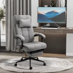 Silla de Escritorio Reclinable con Altura Ajustable Reposapiés Reposacabezas y Reposabrazos 66x76x112-120 cm Gris - Ogal.Es