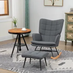 Silla Mecedora con Reposapiés Cojín Acolchado y Antivuelco Carga 130 kg 64x89x90 cm Gris - Ogal.Es