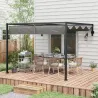 Pérgola de Jardín de Pared 297x211x220 cm Cenador con Techo Retráctil y Marco de Acero para Patio Terraza Gris O... - Ogal.Es
