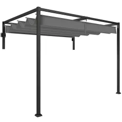 Pérgola de Jardín de Pared 297x211x220 cm Cenador con Techo Retráctil y Marco de Acero para Patio Terraza Gris O... - Ogal.Es