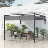 Pérgola de Jardín de Pared 297x211x220 cm Cenador con Techo Retráctil y Marco de Acero para Patio Terraza Gris O... - Ogal.Es