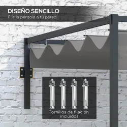 Pérgola de Jardín de Pared 297x211x220 cm Cenador con Techo Retráctil y Marco de Acero para Patio Terraza Gris O... - Ogal.Es