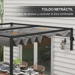 Pérgola de Jardín de Pared 297x211x220 cm Cenador con Techo Retráctil y Marco de Acero para Patio Terraza Gris O... - Ogal.Es