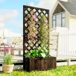 Jardinera con Enrejado de Madera Macetero de Jardín con Soporte para Trepadora 72,5x31,5x149,5 cm Carbonizado - Ogal.Es