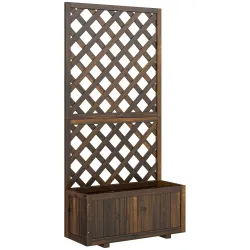 Jardinera con Enrejado de Madera Macetero de Jardín con Soporte para Trepadora 72,5x31,5x149,5 cm Carbonizado - Ogal.Es