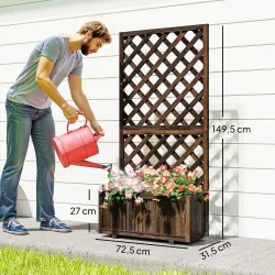 Jardinera con Enrejado de Madera Macetero de Jardín con Soporte para Trepadora 72,5x31,5x149,5 cm Carbonizado - Ogal.Es