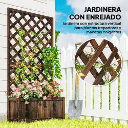 Jardinera con Enrejado de Madera Macetero de Jardín con Soporte para Trepadora 72,5x31,5x149,5 cm Carbonizado - Ogal.Es