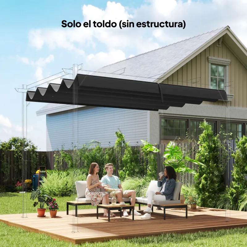 Techo de Repuesto Retráctil 3x2,5 m para Marco de 2,85x2 m Toldo de Tela Solo para Cenador Jardín con 8 Orificio... - Ogal.Es