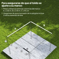 Techo de Repuesto Retráctil 3x2,5 m para Marco de 2,85x2 m Toldo de Tela Solo para Cenador Jardín con 8 Orificio... - Ogal.Es