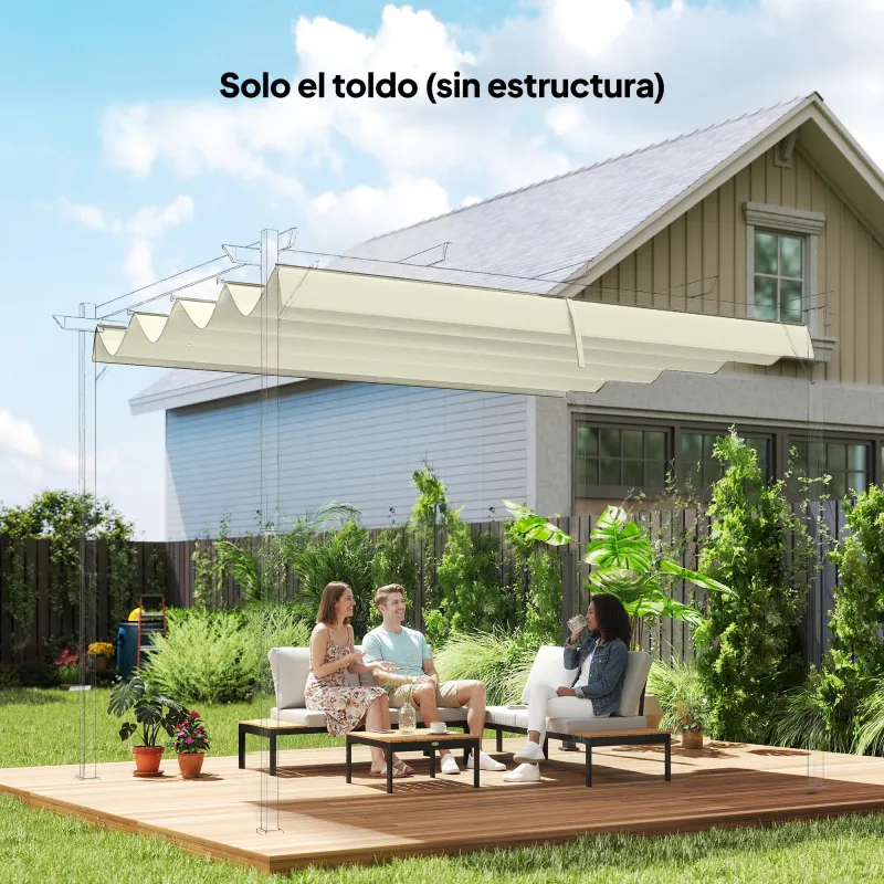 Techo de Repuesto Retráctil 3x2,5 m para Marco de 2,85x2 m Toldo de Tela Solo para Cenador Jardín con 8 Orificio... - Ogal.Es