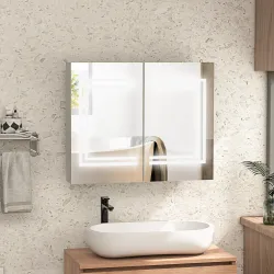 Mueble de Baño con Espejo Estantes Ajustables Interruptor Táctil y Color de Luz Ajustable 80x15x65 cm Blanco Bri... - Ogal.Es