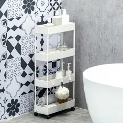 Carrito Organizador Carrito Auxiliar con 4 Cestas y 4 Ganchos Extraíbles para Cocina Baño Salón 40x19x90 cm Blanco - Ogal.Es