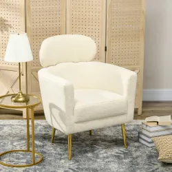 Sillón de Salón Sofá Individual con Reposacabezas y Patas de Metal para Dormitorio Oficina Carga 125 kg Crema - Ogal.Es