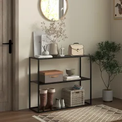 Mesa Consola de Estilo Industrial Mueble de Recibidor Elegante para Pasillo Carga 20 kg 90x30x75cm Negro - Ogal.Es