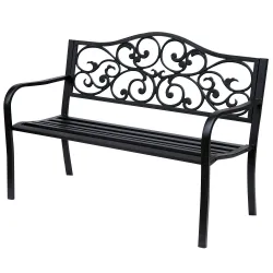 Banco Exterior de Jardín Banco de Acero Carga 240 kg para Patio Terraza Balcón 127x60x89 cm Negro - Ogal.Es