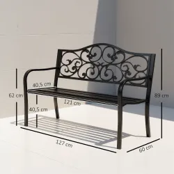 Banco Exterior de Jardín Banco de Acero Carga 240 kg para Patio Terraza Balcón 127x60x89 cm Negro - Ogal.Es