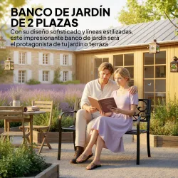 Banco Exterior de Jardín Banco de Acero Carga 240 kg para Patio Terraza Balcón 127x60x89 cm Negro - Ogal.Es
