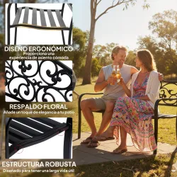 Banco Exterior de Jardín Banco de Acero Carga 240 kg para Patio Terraza Balcón 127x60x89 cm Negro - Ogal.Es