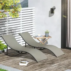 Conjunto de 2 Tumbonas de Jardín Tumbonas Plegables con Marco de Aluminio Texteline para Piscina Patio 165x61x63... - Ogal.Es