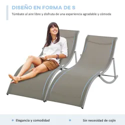 Conjunto de 2 Tumbonas de Jardín Tumbonas Plegables con Marco de Aluminio Texteline para Piscina Patio 165x61x63... - Ogal.Es