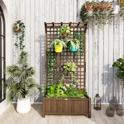 Jardinera con Celosía de Madera para Enredaderas Cultivo de Plantas para Patio Terraza 90x45x183 cm Marrón - Ogal.Es