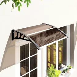 Marquesina Exterior para Puerta y Ventana 75x100 cm contra Sol y Lluvia con Soporte de Aleación de Aluminio Marrón - Ogal.Es
