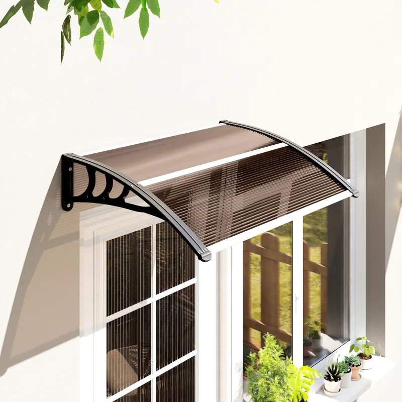 Marquesina Exterior para Puerta y Ventana 75x100 cm contra Sol y Lluvia con Soporte de Aleación de Aluminio Marrón - Ogal.Es