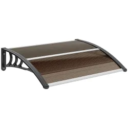 Marquesina Exterior para Puerta y Ventana 75x100 cm contra Sol y Lluvia con Soporte de Aleación de Aluminio Marrón - Ogal.Es